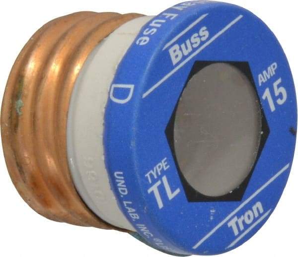 Cooper Bussmann - 125 VAC, 15 Amp, Time Delay Plug Fuse - 2.38" OAL, 10 (RMS Symmetrical) kA Rating, 2-1/4" Diam - All Tool & Supply