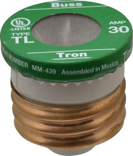 Cooper Bussmann - 125 VAC, 30 Amp, Time Delay Plug Fuse - 2.38" OAL, 10 (RMS Symmetrical) kA Rating, 2-1/4" Diam - All Tool & Supply