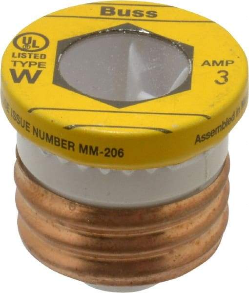 Cooper Bussmann - 125 VAC, 3 Amp, Fast-Acting Plug Fuse - 1.21" OAL, 10 (RMS Symmetrical) kA Rating - All Tool & Supply