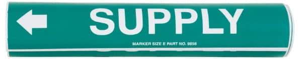 Made in USA - Pipe Marker with Supply Legend and Arrow Graphic - 4-5/8 to 5-7/8" Pipe Outside Diam, White on Green - All Tool & Supply