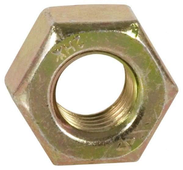 Value Collection - 1-8 UNC Steel Right Hand Heavy Hex Nut - 1-5/8" Across Flats, 63/64" High, Zinc Yellow Dichromate Finish - All Tool & Supply