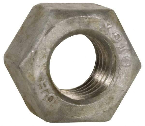 Value Collection - 1/2-13 UNC Steel Right Hand Heavy Hex Nut - 7/8" Across Flats, 31/64" High, Hot Dipped Galvanized Finish - All Tool & Supply