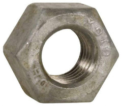 Value Collection - 7/8-9 UNC Steel Right Hand Heavy Hex Nut - 1-7/16" Across Flats, 55/64" High, Hot Dipped Galvanized Finish - All Tool & Supply