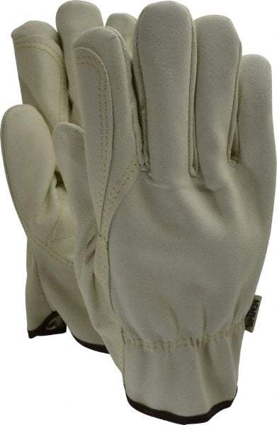 MCR Safety - Size L (9) Split Cowhide General Protection Work Gloves - For Work & Driver, Uncoated, Slip-On Cuff, Full Fingered, Beige, Paired - All Tool & Supply