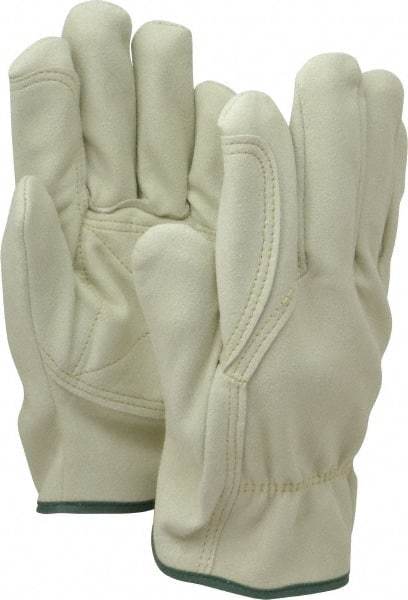 MCR Safety - Size M (8) Split Cowhide General Protection Work Gloves - For Work & Driver, Uncoated, Slip-On Cuff, Full Fingered, Beige, Paired - All Tool & Supply