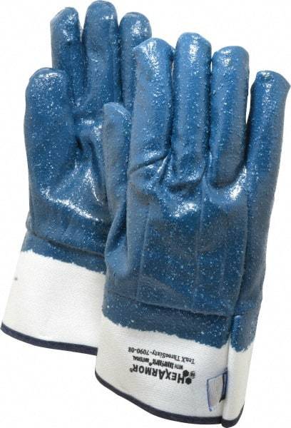 HexArmor - Size M (8), ANSI Cut Lvl A9, Puncture Lvl 5, Nitrile Coated Cut & Puncture Resistant Gloves - 9.5" Long, Fully Coated Coated, SuperFabric Lining, Safety Cuff, Blue, Paired - All Tool & Supply