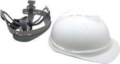 MSA - ANSI Type I, Class C Rated, 4-Point, Ratchet Adjustment Hard Hat - Size 6-1/2 to 8, White, Standard Brim, Vented - All Tool & Supply