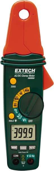 Extech - 380950, CAT III, Digital Average Responding Clamp Meter with 0.5" Clamp On Jaws - 600 VAC/VDC, 80 AC/DC Amps, Measures Voltage, Capacitance, Duty Cycle, Frequency, Resistance - All Tool & Supply