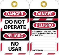 NMC - 3" High x 6" Long, DANGER - DO NOT OPERATE, Safety & Facility Lockout Tag - Tag Header: Danger, 2 Sides, Black, Red & White Unrippable Vinyl - All Tool & Supply