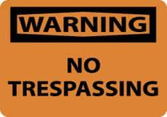 NMC - "Warning - No Trespassing", 10" Long x 14" Wide, Pressure-Sensitive Vinyl Safety Sign - Rectangle, 0.004" Thick, Use for Security & Admittance - All Tool & Supply