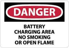 NMC - "Danger - Battery Charging Area - No Smoking or Open Flame", 10" Long x 14" Wide, Pressure-Sensitive Vinyl Safety Sign - Rectangle, 0.004" Thick, Use for Accident Prevention - All Tool & Supply