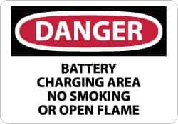 NMC - "Danger - Battery Charging Area - No Smoking or Open Flame", 10" Long x 14" Wide, Rigid Plastic Safety Sign - Rectangle, 0.05" Thick, Use for Accident Prevention - All Tool & Supply