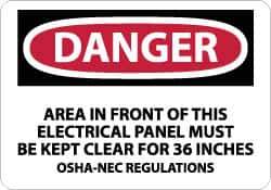 NMC - "Danger - Area in Front of This Electrical Panel Must Be Kept Clear for 36 Inches OSHA-NEC Regulations", 7" Long x 10" Wide, Rigid Plastic Safety Sign - Rectangle, 0.05" Thick, Use for Accident Prevention - All Tool & Supply