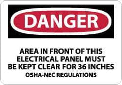 NMC - "Danger - Area in Front of This Electrical Panel Must Be Kept Clear for 36 Inches OSHA-NEC Regulations", 7" Long x 10" Wide, Rigid Plastic Safety Sign - Rectangle, 0.05" Thick, Use for Accident Prevention - All Tool & Supply