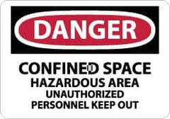 NMC - "Danger - Confined Space - Hazardous Area - Unauthorized Personnel Keep Out", 10" Long x 14" Wide, Aluminum Safety Sign - Rectangle, 0.04" Thick, Use for Accident Prevention - All Tool & Supply