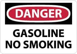 NMC - "Danger - Gasoline - No Smoking", 7" Long x 10" Wide, Aluminum Safety Sign - Rectangle, 0.04" Thick, Use for Accident Prevention - All Tool & Supply