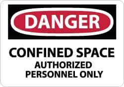 NMC - "Danger - Confined Space - Authorized Personnel Only", 10" Long x 14" Wide, Pressure-Sensitive Vinyl Safety Sign - Rectangle, 0.004" Thick, Use for Accident Prevention - All Tool & Supply