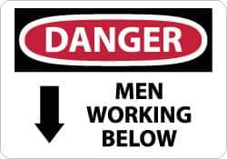 NMC - "Danger - Men Working Below", 7" Long x 10" Wide, Rigid Plastic Safety Sign - Rectangle, 0.05" Thick, Use for Accident Prevention - All Tool & Supply