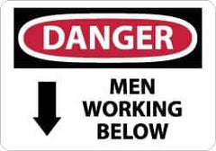 NMC - "Danger - Men Working Below", 10" Long x 14" Wide, Pressure-Sensitive Vinyl Safety Sign - Rectangle, 0.004" Thick, Use for Accident Prevention - All Tool & Supply