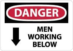 NMC - "Danger - Men Working Below", 7" Long x 10" Wide, Pressure-Sensitive Vinyl Safety Sign - Rectangle, 0.004" Thick, Use for Accident Prevention - All Tool & Supply