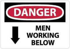 NMC - "Danger - Men Working Below", 7" Long x 10" Wide, Pressure-Sensitive Vinyl Safety Sign - Rectangle, 0.004" Thick, Use for Accident Prevention - All Tool & Supply