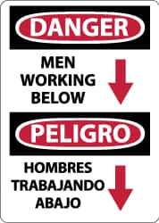 NMC - "Danger - Men Working Below", 14" Long x 10" Wide, Pressure-Sensitive Vinyl Safety Sign - Rectangle, 0.004" Thick, Use for Accident Prevention - All Tool & Supply