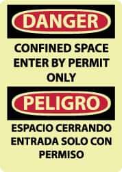 NMC - "Danger - Confined Space - Enter by Permit Only", 14" Long x 10" Wide, Rigid Plastic Safety Sign - Rectangle, 0.05" Thick, Use for Accident Prevention - All Tool & Supply