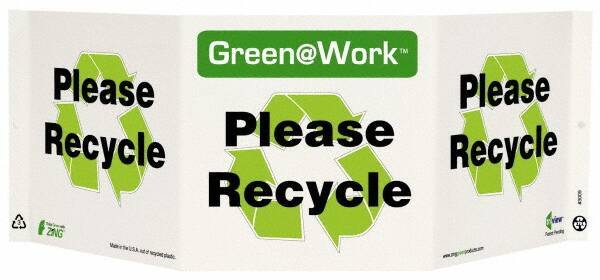 NMC - "Green @ Work - Please Recycle", 7-1/2" Long x 20" Wide, Rigid Plastic Safety Sign - Rectangle, 0.01" Thick, Use for Restroom, Janitorial & Housekeeping - All Tool & Supply