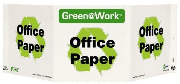 NMC - "Green @ Work - Office Paper", 7-1/2" Long x 20" Wide, Rigid Plastic Safety Sign - Rectangle, 0.01" Thick, Use for Restroom, Janitorial & Housekeeping - All Tool & Supply