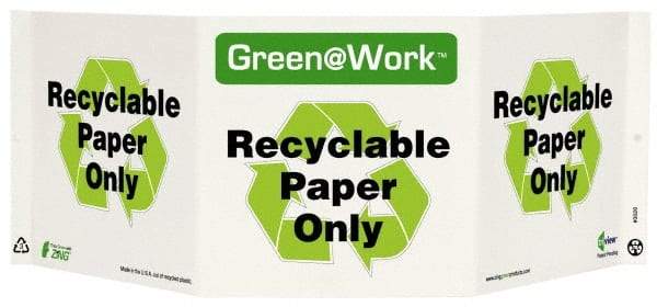 NMC - "Green @ Work - Recyclable Paper Only", 7-1/2" Long x 20" Wide, Rigid Plastic Safety Sign - Rectangle, 0.01" Thick, Use for Restroom, Janitorial & Housekeeping - All Tool & Supply