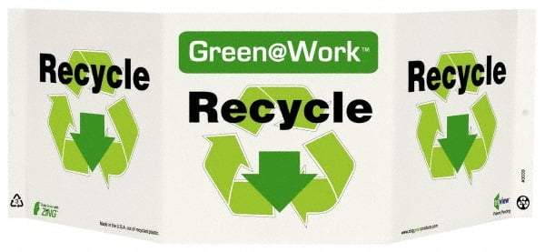 NMC - "Green @ Work - Recycle", 7-1/2" Long x 20" Wide, Rigid Plastic Safety Sign - Rectangle, 0.01" Thick, Use for Restroom, Janitorial & Housekeeping - All Tool & Supply