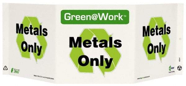 NMC - "Green @ Work - Metals Only", 7-1/2" Long x 20" Wide, Rigid Plastic Safety Sign - Rectangle, 0.01" Thick, Use for Restroom, Janitorial & Housekeeping - All Tool & Supply