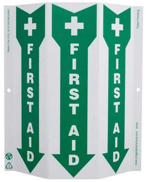 NMC - "First Aid", 12" Long x 9" Wide, Rigid Plastic Safety Sign - Rectangle, 0.01" Thick, Use for First Aid - All Tool & Supply