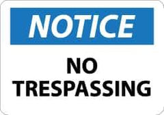 NMC - "Notice - No Trespassing", 7" Long x 10" Wide, Pressure-Sensitive Vinyl Safety Sign - Rectangle, 0.004" Thick, Use for Security & Admittance - All Tool & Supply