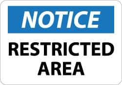 NMC - "Notice - Restricted Area", 10" Long x 14" Wide, Aluminum Safety Sign - Rectangle, 0.04" Thick, Use for Security & Admittance - All Tool & Supply