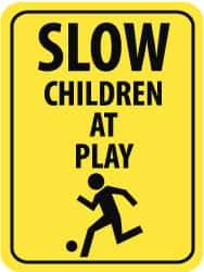 NMC - "Slow - Children at Play", "Child Playing", 18" Wide x 24" High, Aluminum Traffic Control Signs - 0.08" Thick, Black on Yellow, Engineer Grade Reflectivity, Rectangle, Post Mount - All Tool & Supply