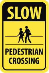 NMC - "Slow - Pedestrian Crossing", "Pedestrians Crossing", 12" Wide x 18" High, Aluminum Pedestrian Crossing Signs - 0.08" Thick, Black on Yellow, High Intensity Reflectivity, Rectangle, Post Mount - All Tool & Supply