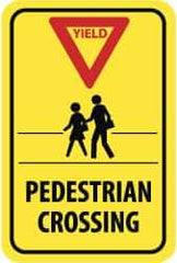 NMC - "Yield - Pedestrian Crossing", "Pedestrians, Red Triangle", 12" Wide x 18" High, Aluminum Pedestrian Crossing Signs - 0.08" Thick, Red & Black on Yellow, High Intensity Reflectivity, Rectangle, Post Mount - All Tool & Supply