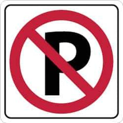 NMC - "Strike on P", 24" Wide x 24" High, Aluminum No Parking & Tow Away Signs - 0.08" Thick, Red & Black on White, Engineer Grade Reflectivity, Square, Post Mount - All Tool & Supply