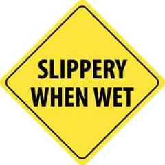 NMC - "Slippery When Wet", 24" Wide x 24" High, Aluminum Traffic Control Signs - 0.08" Thick, Black on Yellow, High Intensity Reflectivity, Diamond, Post Mount - All Tool & Supply