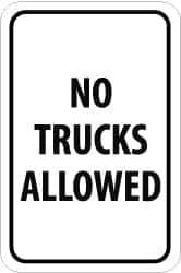 NMC - "No Trucks Allowed", 12" Wide x 18" High, Aluminum Parking Lot Traffic Signs - 0.08" Thick, Black on White, High Intensity Reflectivity, Rectangle, Post Mount - All Tool & Supply