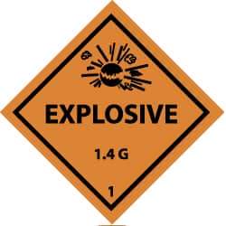 NMC - Accident Prevention Label - Legend: Explosive 1.4G, English, Black & Orange, 4" Long x 4" High, Sign Muscle Finish - All Tool & Supply