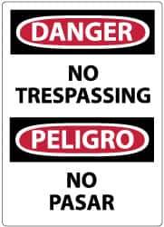 NMC - "Danger - No Trespassing", 20" Long x 14" Wide, Rigid Plastic Safety Sign - Rectangle, 0.05" Thick, Use for Security & Admittance - All Tool & Supply