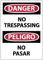 NMC - "Danger - No Trespassing", 14" Long x 10" Wide, Pressure-Sensitive Vinyl Safety Sign - Rectangle, 0.004" Thick, Use for Security & Admittance - All Tool & Supply