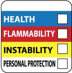 NMC - Hazardous Materials Label - Legend: Health - Flammability - Instability - Personal Protection, English, Blue, Red, Yellow & White, 4" Long x 4" High, Sign Muscle Finish - All Tool & Supply