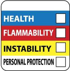 NMC - Hazardous Materials Label - Legend: Health - Flammability - Instability - Personal Protection, English, Blue, Red, Yellow & White, 4" Long x 4" High, Sign Muscle Finish - All Tool & Supply