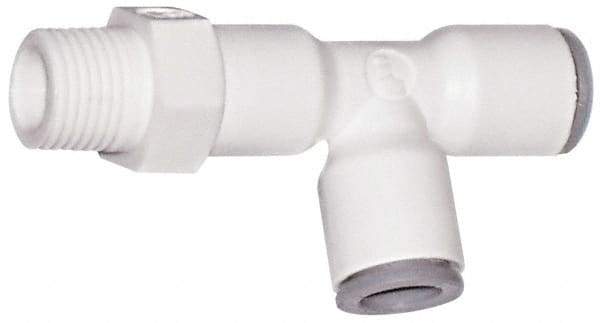 Parker - 1/4" OD, 3/8 NPTF, Bio-Sourced Nylon 11 Push-to-Connect Male Swivel Run Tee - 230 Max psi, White - All Tool & Supply