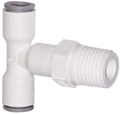 Parker - 1/4" OD, 3/8 NPTF, Bio-Sourced Nylon 11 Push-to-Connect Male Swivel Branch Tee - 230 Max psi, White - All Tool & Supply