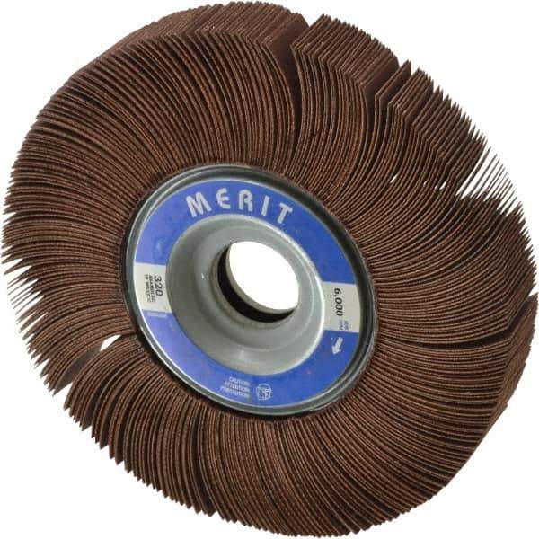 Merit Abrasives - 6" Diam, 320 Grit Aluminum Oxide Unmounted Flap Wheel - 1" Hole, 1" Wide, Coated, Very Fine Grade, 6,000 Max RPM , Cloth Backing - All Tool & Supply