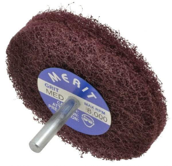 Merit Abrasives - 3" Diam, Medium Mounted Scrubber Buffing Wheel - 2 Ply, Medium Grade, 1/4" Shank Diam, 8,000 RPM - All Tool & Supply